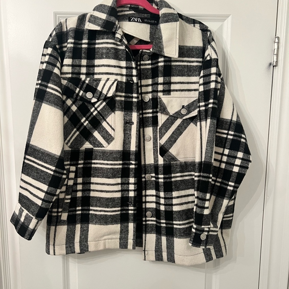 Zara Black and White Plaid Shirt Jacket - Picture 3 of 3